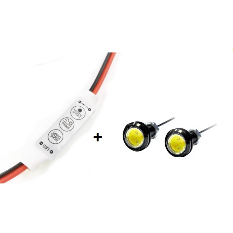 kit estrobo 2 olho aguia 18mm e mini central dimmer STROBO 12V
