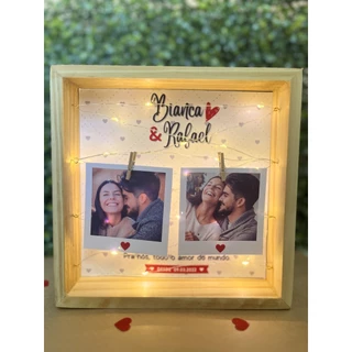 Quadro Porta Retrato Led Varal de Led Casal Namorados Noivos Personalizado
