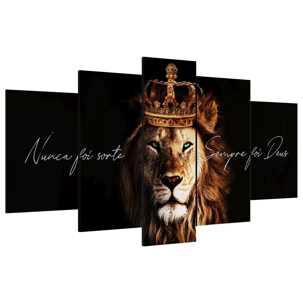 Quadro Decorativo Leão Frase Nunca Foi Sorte Sempre Foi Deus