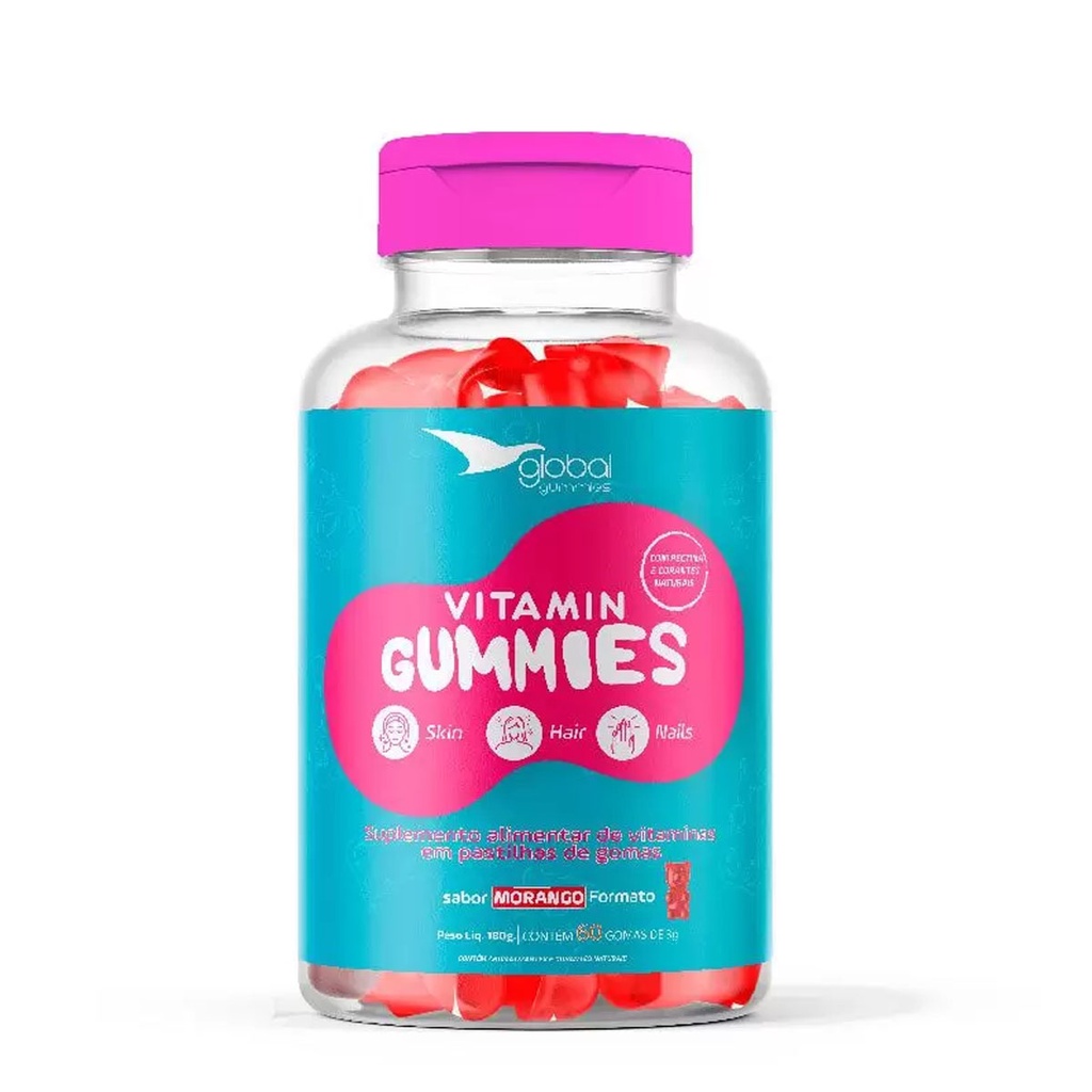 Vitamin Gummies, Cabelos Pele E Unhas, 60 Gomas Global Morango