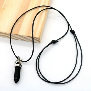 Colar Pedra Ônix Preto Cordão Hippie Pedra Natural Ajustável Masculino Feminino