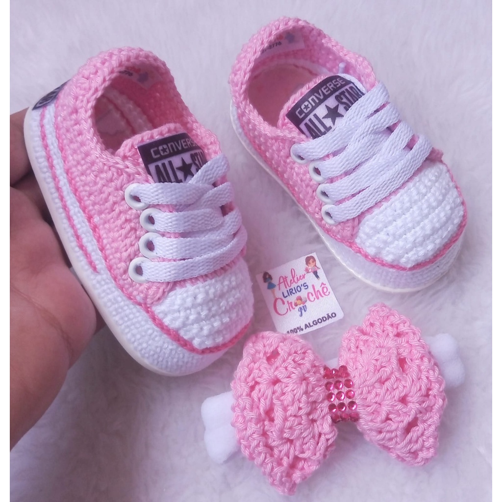 All star de croche rosa best sale