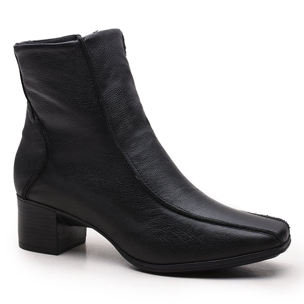 Bota feminina cano curto em couro bico quadrado | Shopee Brasil