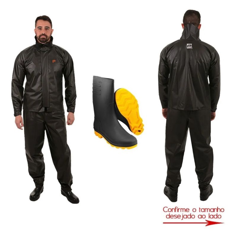 Capa De Chuva Modelo Combate Pvc E Bota Solado Amarelo | Shopee Brasil