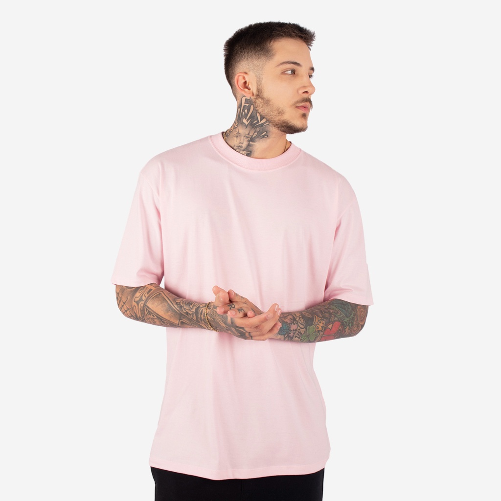 Camiseta Rosa Claro 100% poliéster - Camiseta Básica até no Preço