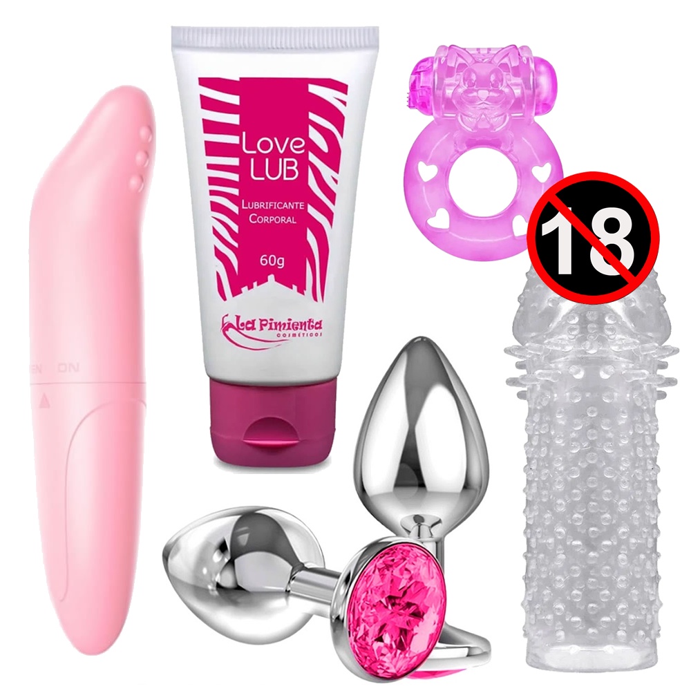 Kit Plug Anal Iniciante Vibrador Ponto G Anel Peniano Capa Peniana Lubrificante Intimo 2214