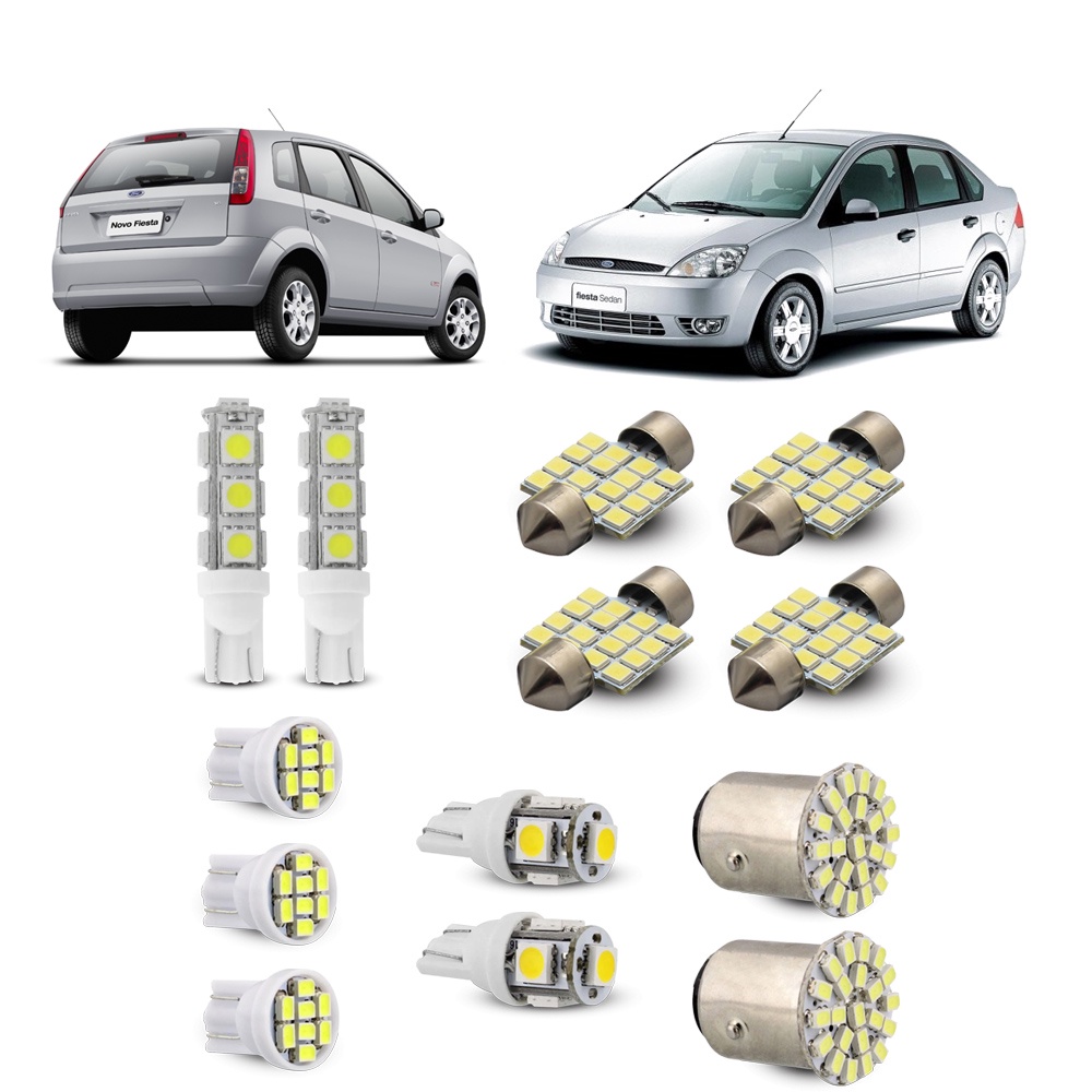 Kit Led Completo Luz Teto Placa Ré Farolete Ford Fiesta