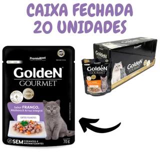 Ração Úmida Golden Gourmet para Gatos Filhotes Sabor Frango 70g caixa fechada 20 unidades