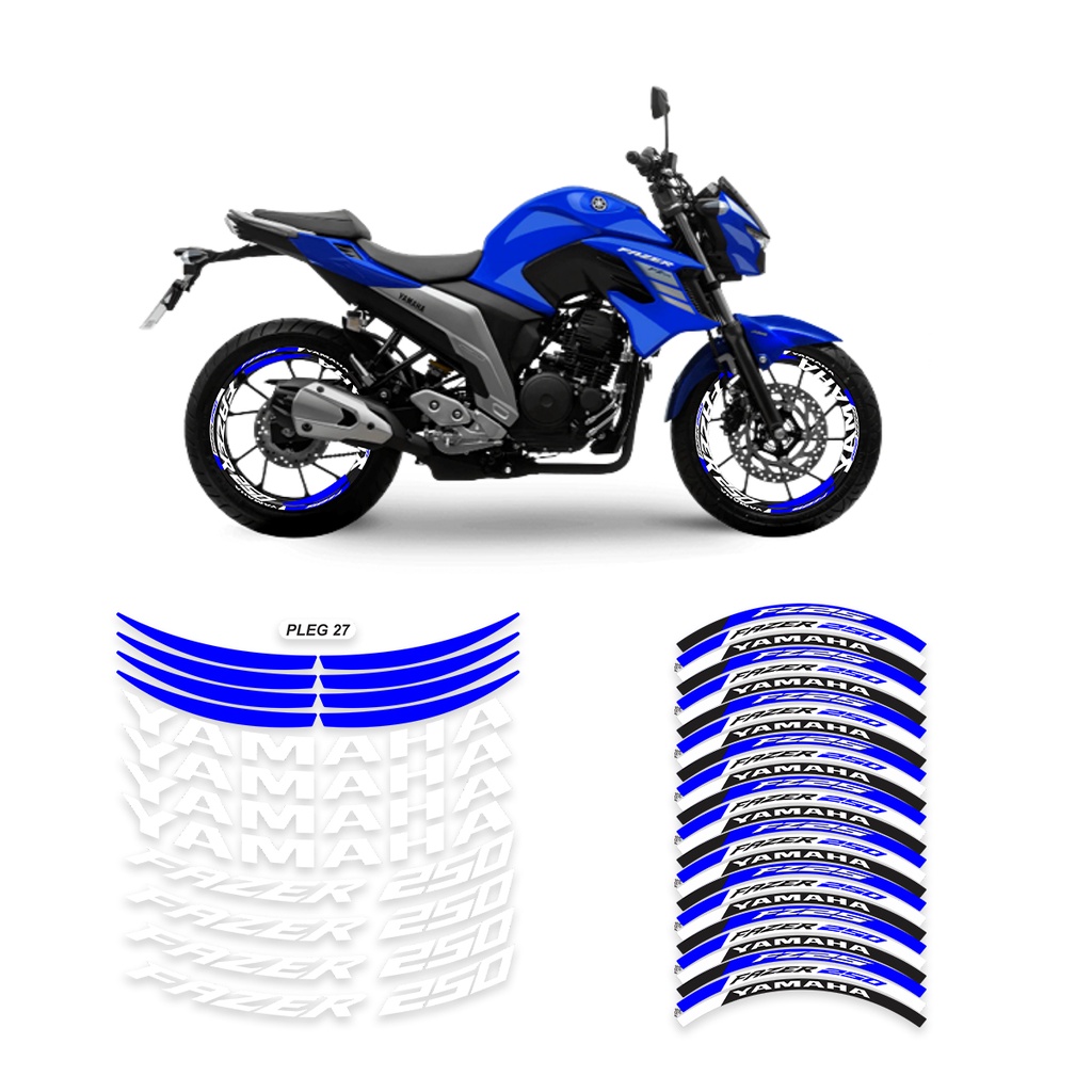 Kit Adesivos Roda Friso E Ploter Yamaha Fazer 250 Azul | Shopee Brasil
