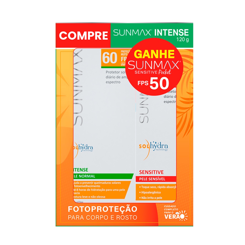 Kit Protetor Solar Sunmax Intense Fps 60 120g + Sensitive Pocket Fps 50 ...