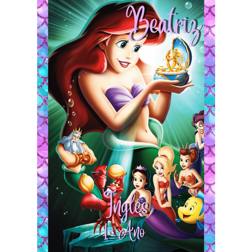 Capa Adesiva Para Encapar Caderno Personalizado Sereia Ariel | Shopee ...