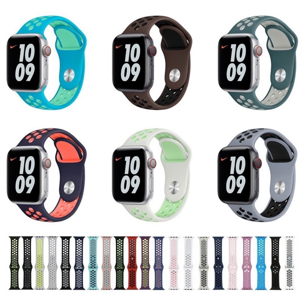 Pulseira de Silicone esportiva com furos para Smartwatch Apple Watch, IWO 38mm, 40mm, 41mm, 42mm, 44mm 45mm e 49mm Series 1,2,3,4,5,6,7,8 SE Ultra Iwo 8, 9, 10, 11, 12, 16, Pro, w26, w46, F8, T500, T900, T5, F9, X7, X8