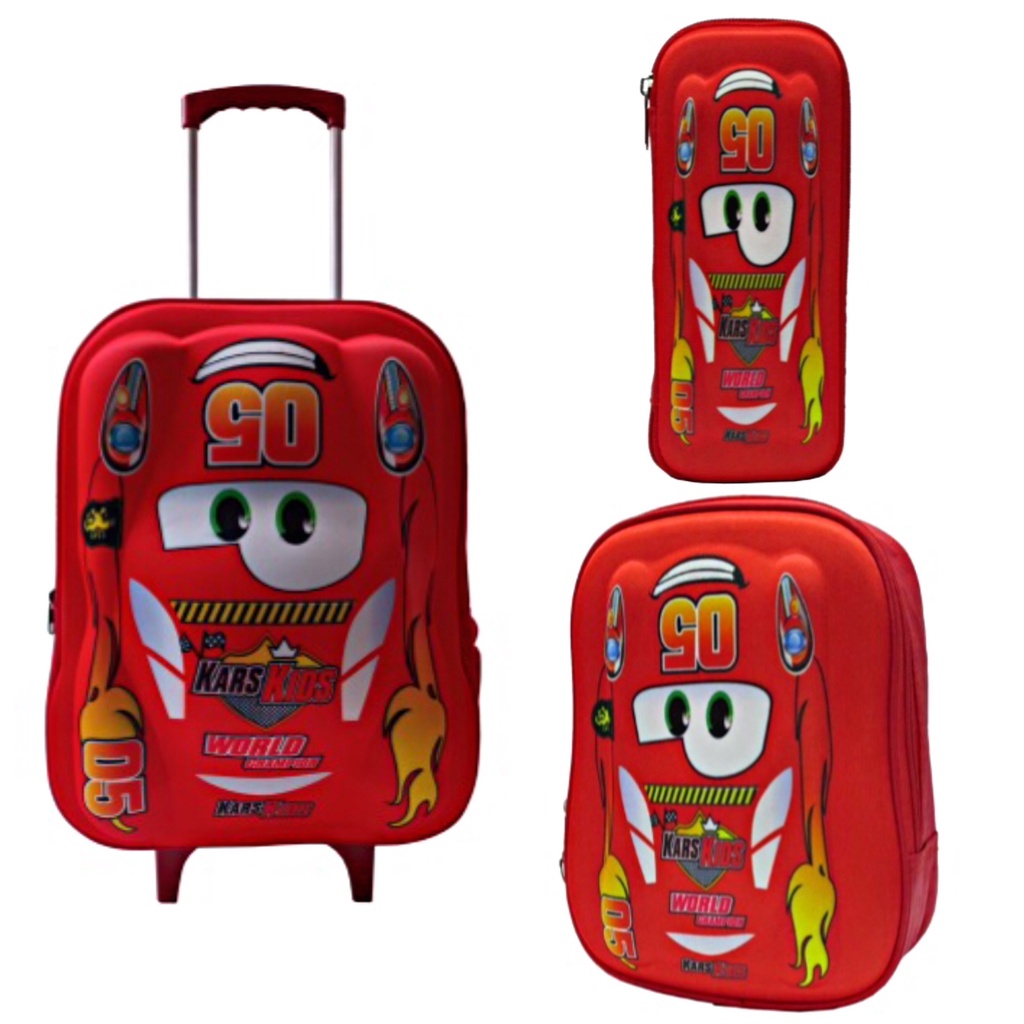 KIT MOCHILA ESCOLAR INFANTIL LONCHEIRA+ESTOJO MENINO CARRO 3D CONFORTAVEL MC05005