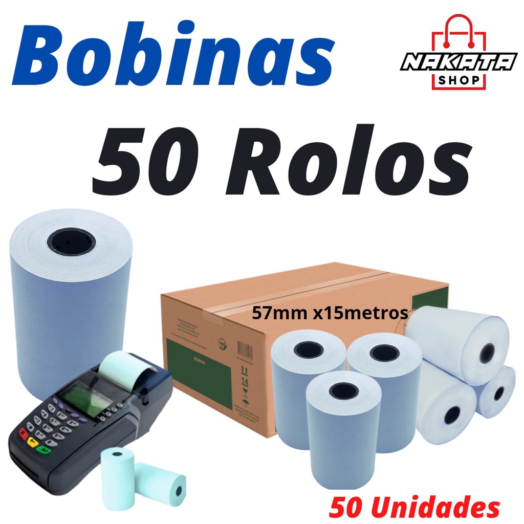 50 Bobinas para máquina de cartão e impressora térmica | Shopee Brasil