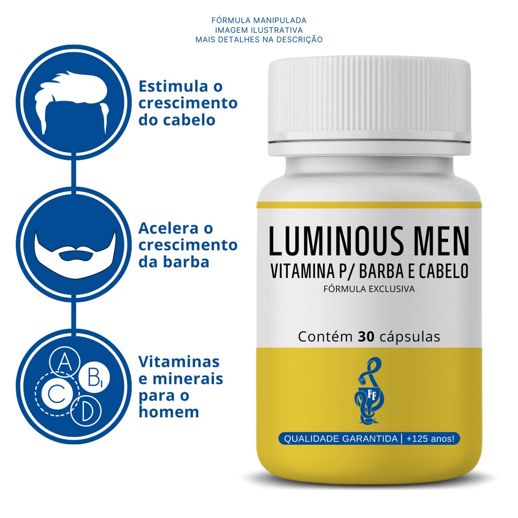 Luminous Men 30 CPS - ( Vitamina para Crescer Cabelo, Barba, Pele, Unha ...
