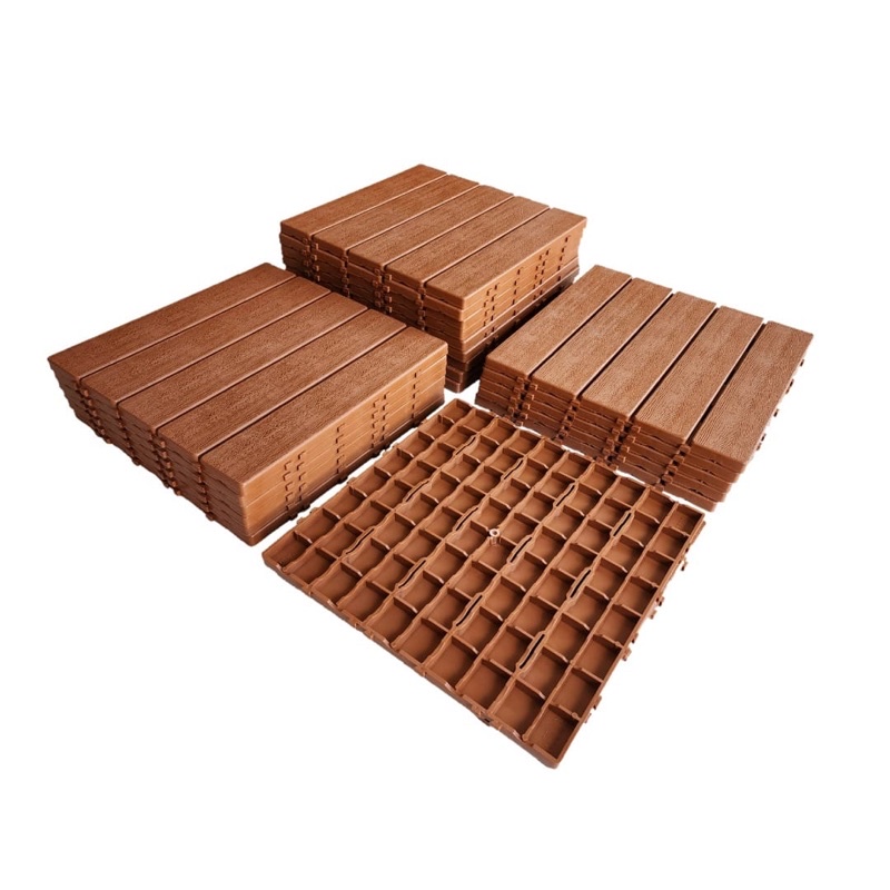 Kit 42 Decks Textura Madeira Plástico Encaixe Fácil Jardim Piscina Sacada 30cmx30cmx1,5cm