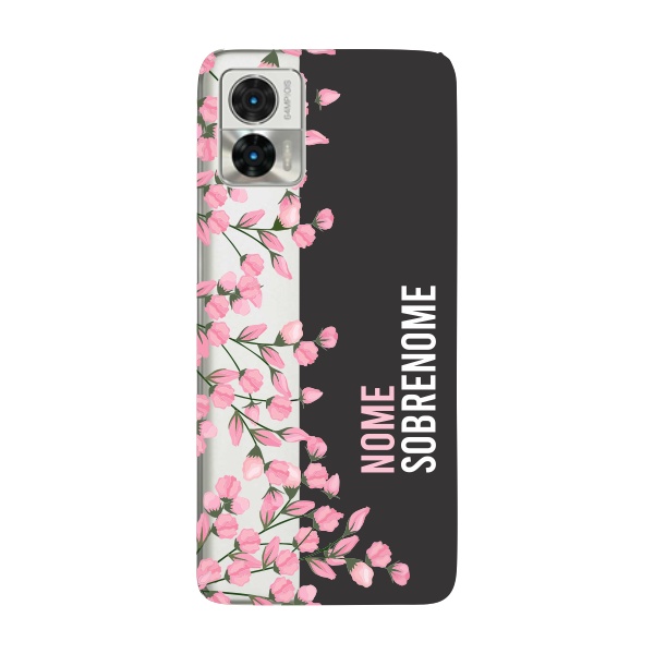 Capinha para Moto Edge 30 Neo Anti Impacto Personalizada – Flores fundo preto com nome e sobrenome