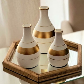 Conjunto de Vasos Ceramica Enfeite Decorativo Centro De Mesa Sala