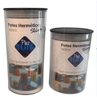 kit Pote hermético slim 1,4 L + 1 L transparente tampa colorida ou unidade