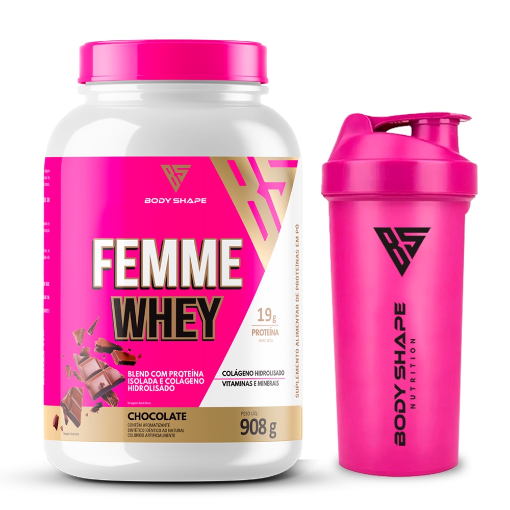 Whey Protein Feminino 900g + Coqueteleira Rosa Premium