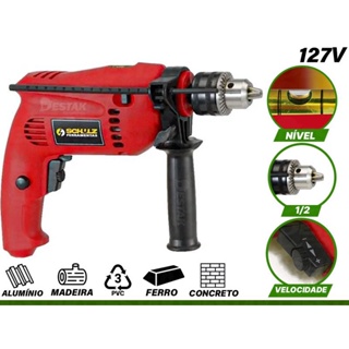 Furadeira Parafusadeira Martelete Elétrica 13mm 500W Mandril 1/2 - SCHULZ
