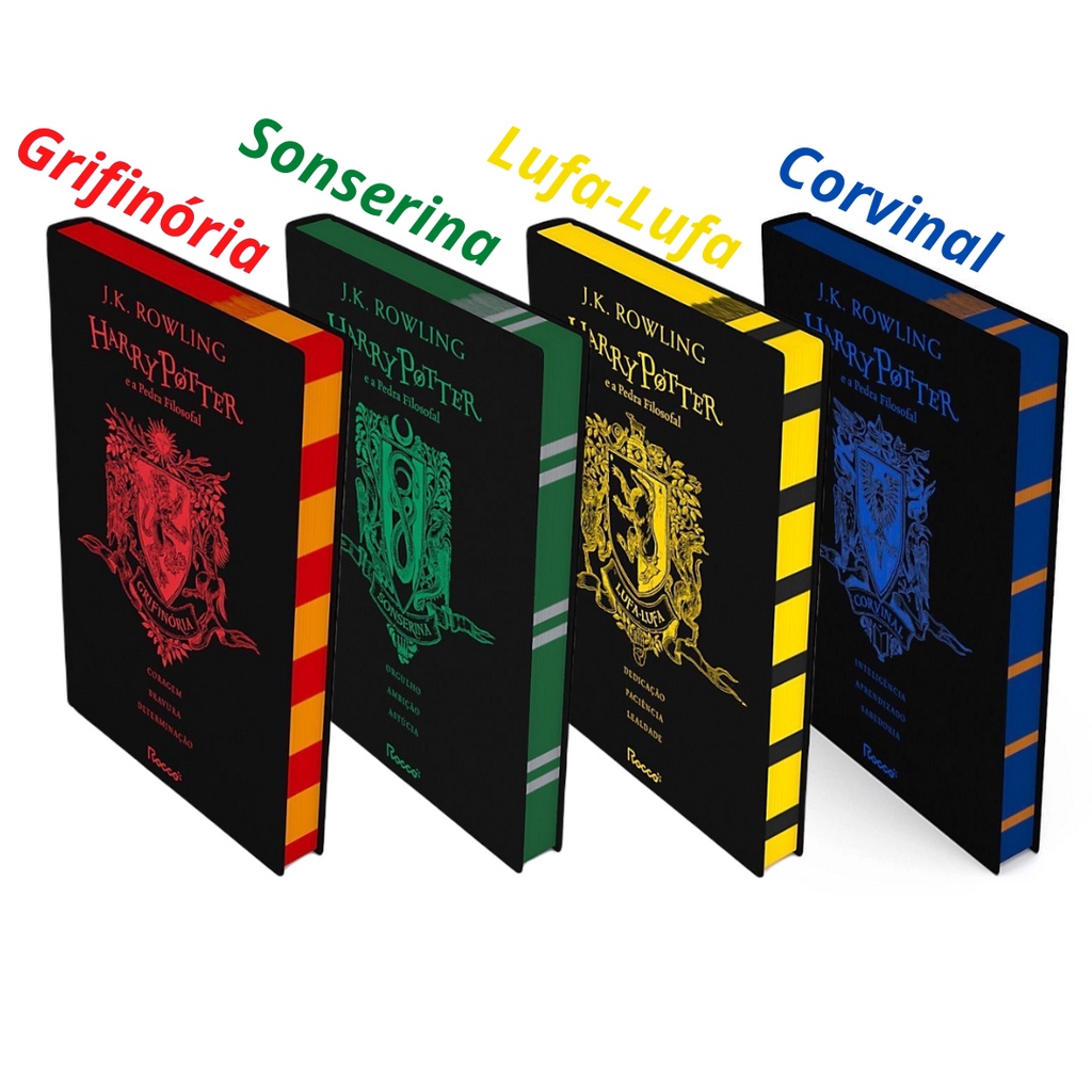 Livro Harry Potter e A Pedra Filosofal Capa Dura Exclusivo - Grifinória / Sonserina / Lufa-lufa / Corvinal