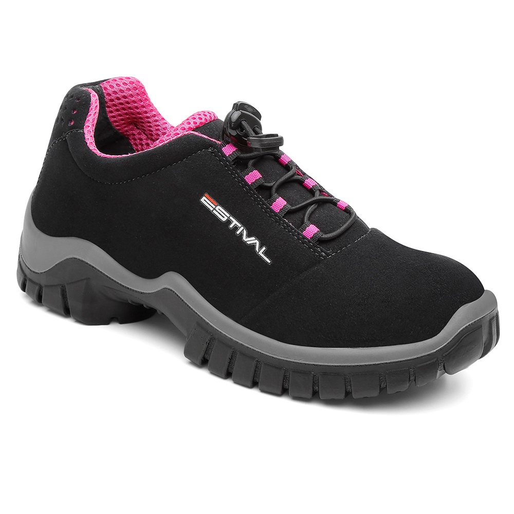Bota Segurança Estival Mulher Feminino Preto/pink/rosa Com Ca