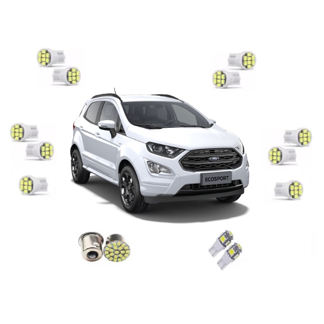 Kit Lampadas Led Ecosport 2018 à 2021 Pingo Teto Placa Ré Torpedo