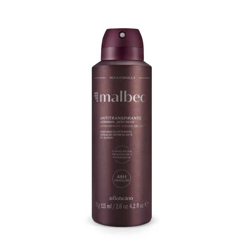 O Boticário Malbec Desodorante Antitranspirante Aerossol 125ml em Oferta na Shopee