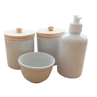 Kit Higiene Bebê Porcelana Branco Gelo 4 Peças Potes Saboneteira Molhadeira em Oferta na Shopee