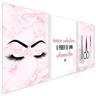 Kit 3 Placas Mdf Quadros 20x28 Sobrancelha Supercílio Estética Studio Espaço de Beleza Cílios