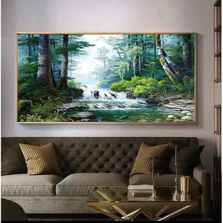 Quadro Quadro de decoração sala quarto Floresta cachoeira 1 peça