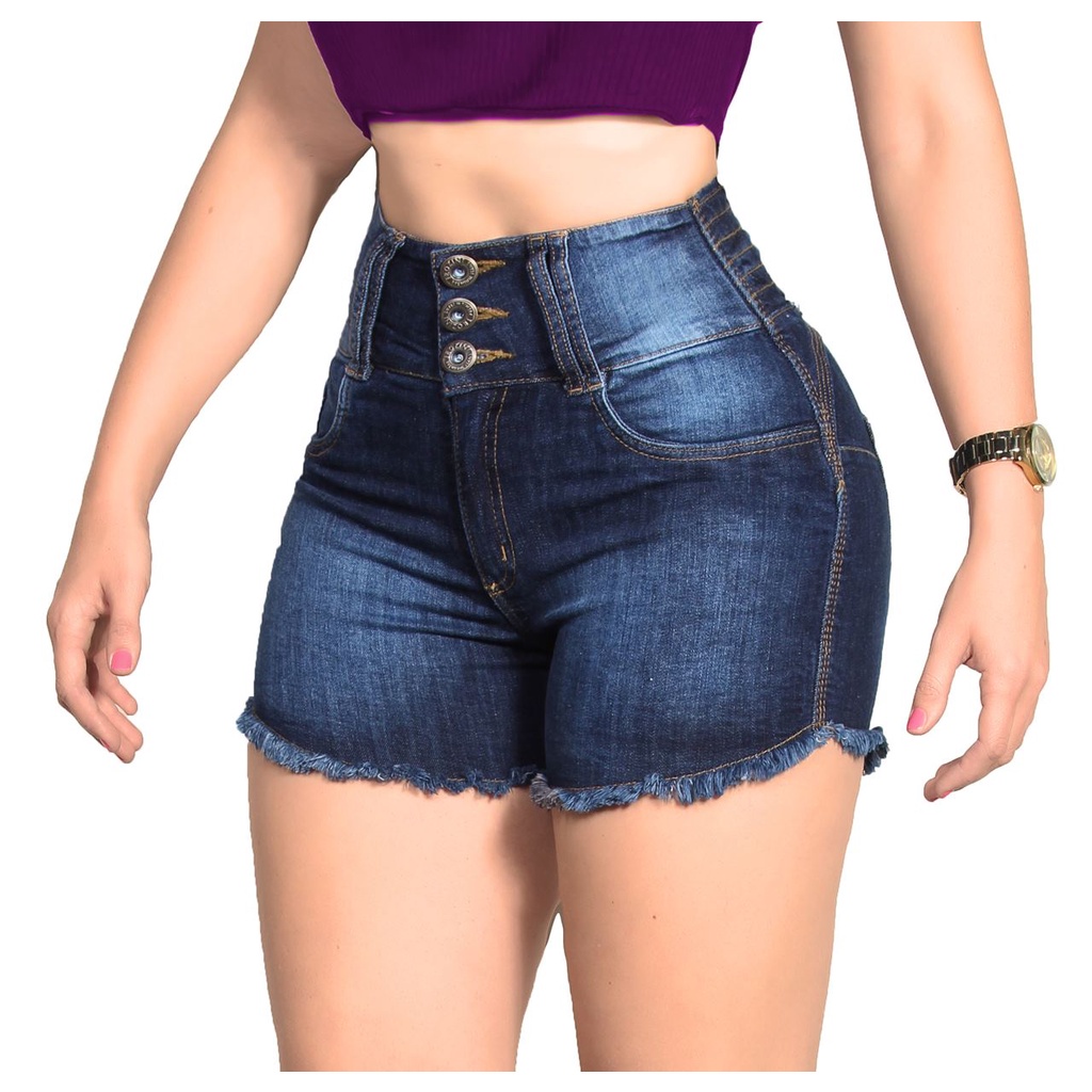 Short Bermuda Jeans Levanta Bumbum Lycra Com Bojo Removível