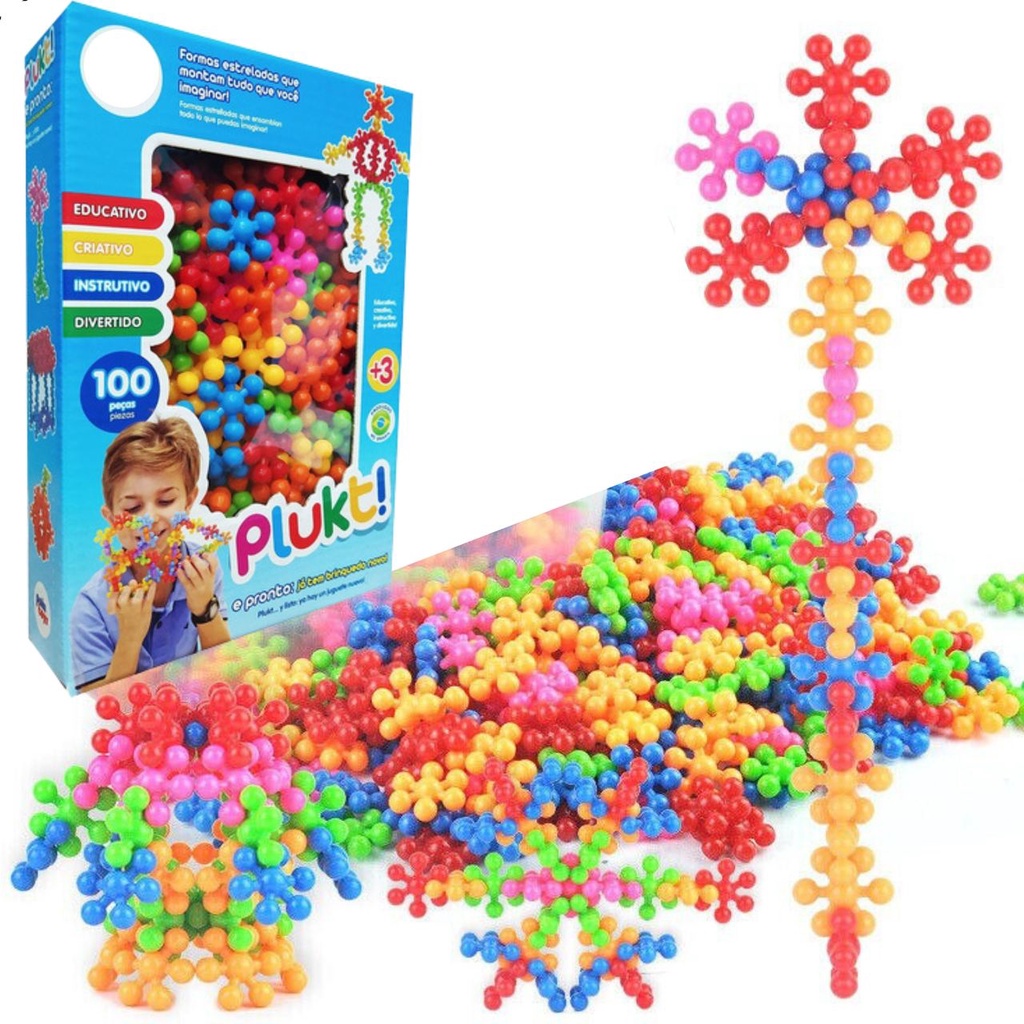 Blocos de Montar Brinquedo Infantil Educativo 100 Pçs Plukt Plakt