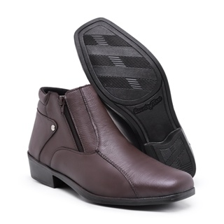 Bota Botina 202 Marrom E Preto Country Social Masculina Couro Legítimo Sola Borracha