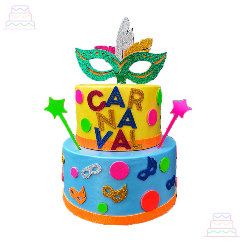 Bolo Fake Tema Carnaval Folia - Com Detalhes Eva De Glitter
