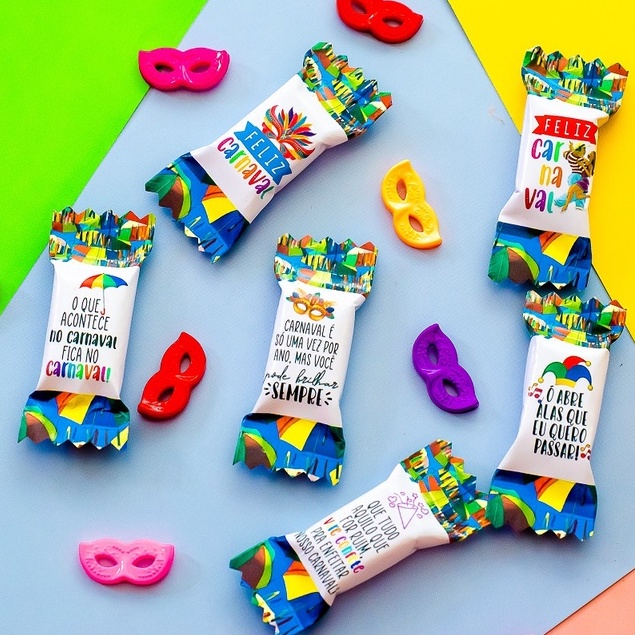 Kit 100 Balas Carnaval Personalizada e Embaladas Para Brinde/Mimo ...
