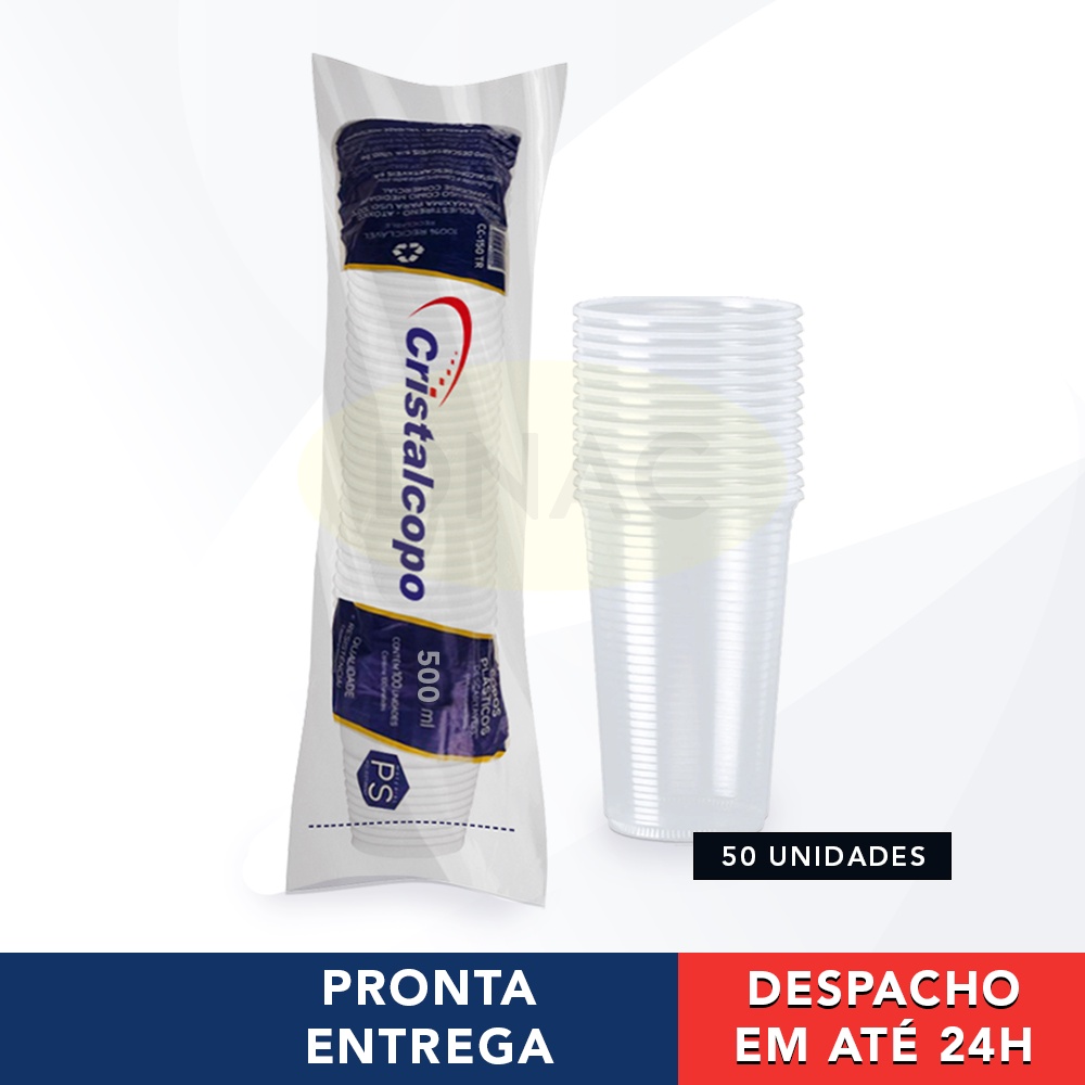 Copo Descartável 500ml Para Chopp Drink Caipirinha De Plástico Resistente Com 50 Unidades - Cristalcopo