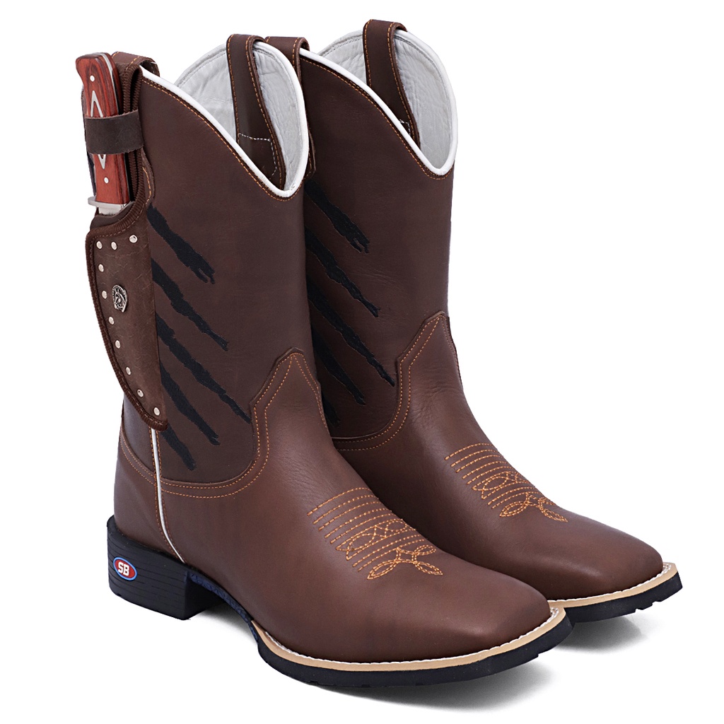 bota masculina cano longo rodeio texana sola borracha + faca e bainha ...