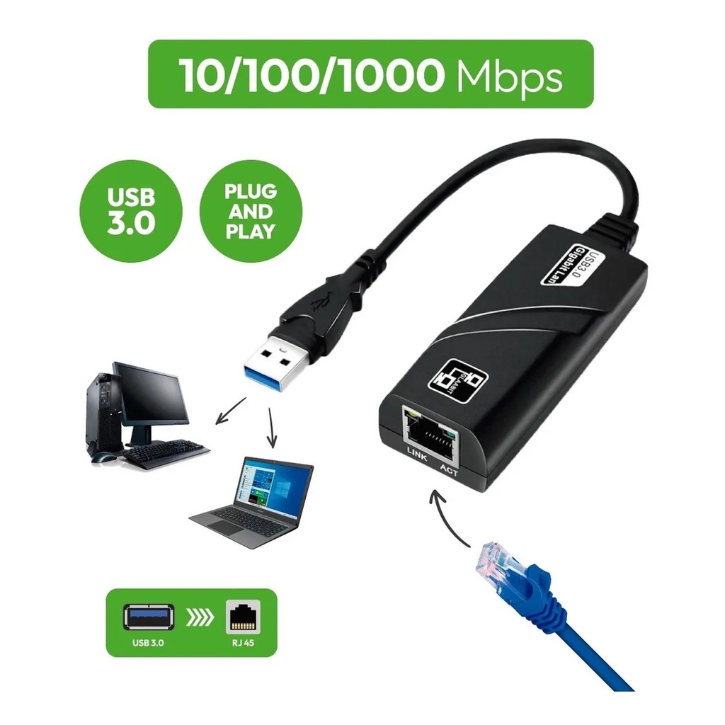 Adattatore Ethernet Monoprice USB 3.0 A Gigabit RJ45 - Modello 11195