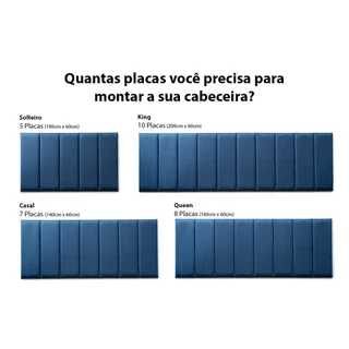 Placa Cabeceira Modulada Adesiva Estofada 20cm x 60cm Unidade - Suede Azul