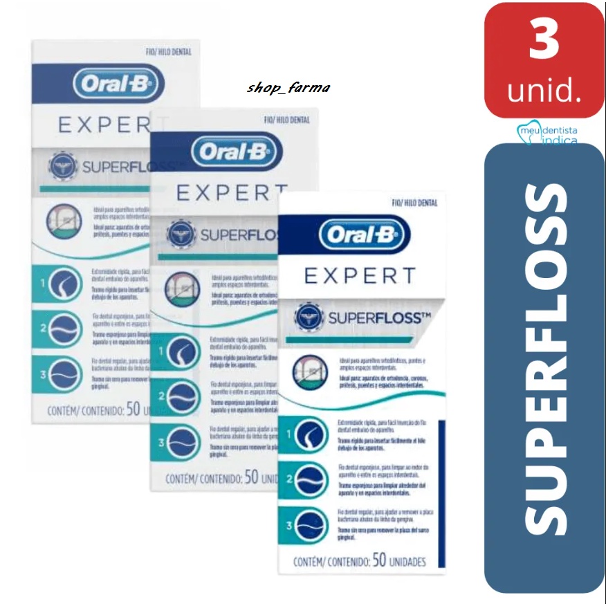 Kit Com 3 X Fio Dental Oralb Expert Superfloss Com 50 Unidades