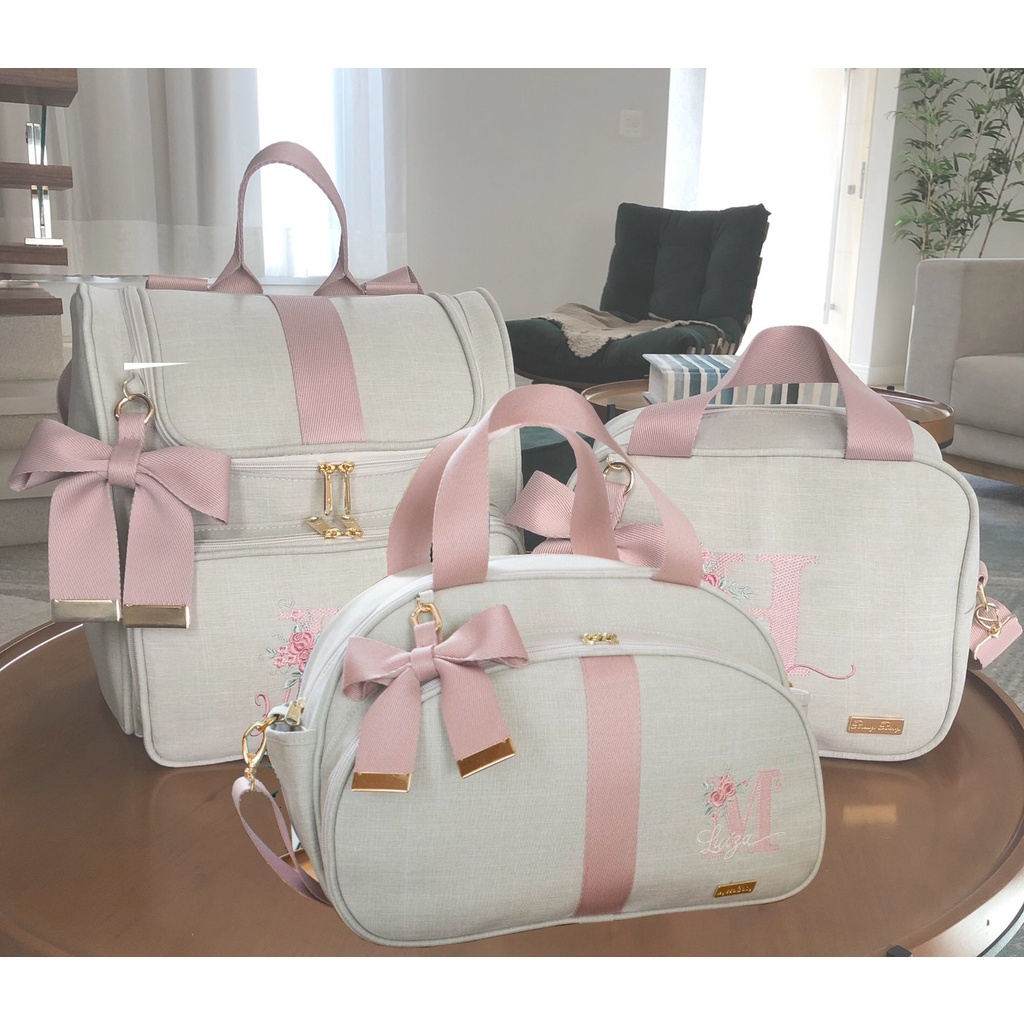 kit de Bolsa Mochila e Frasqueira Maternidade Personalizada Menina e Menino