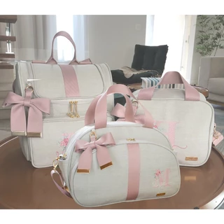 kit de Bolsa Mochila e Frasqueira Maternidade Personalizada Menina e Menino