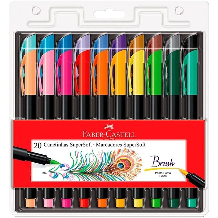 Caneta Super Soft Ponta Pincel Brush C/20 Cores, C/10 e C/06 Cores ...