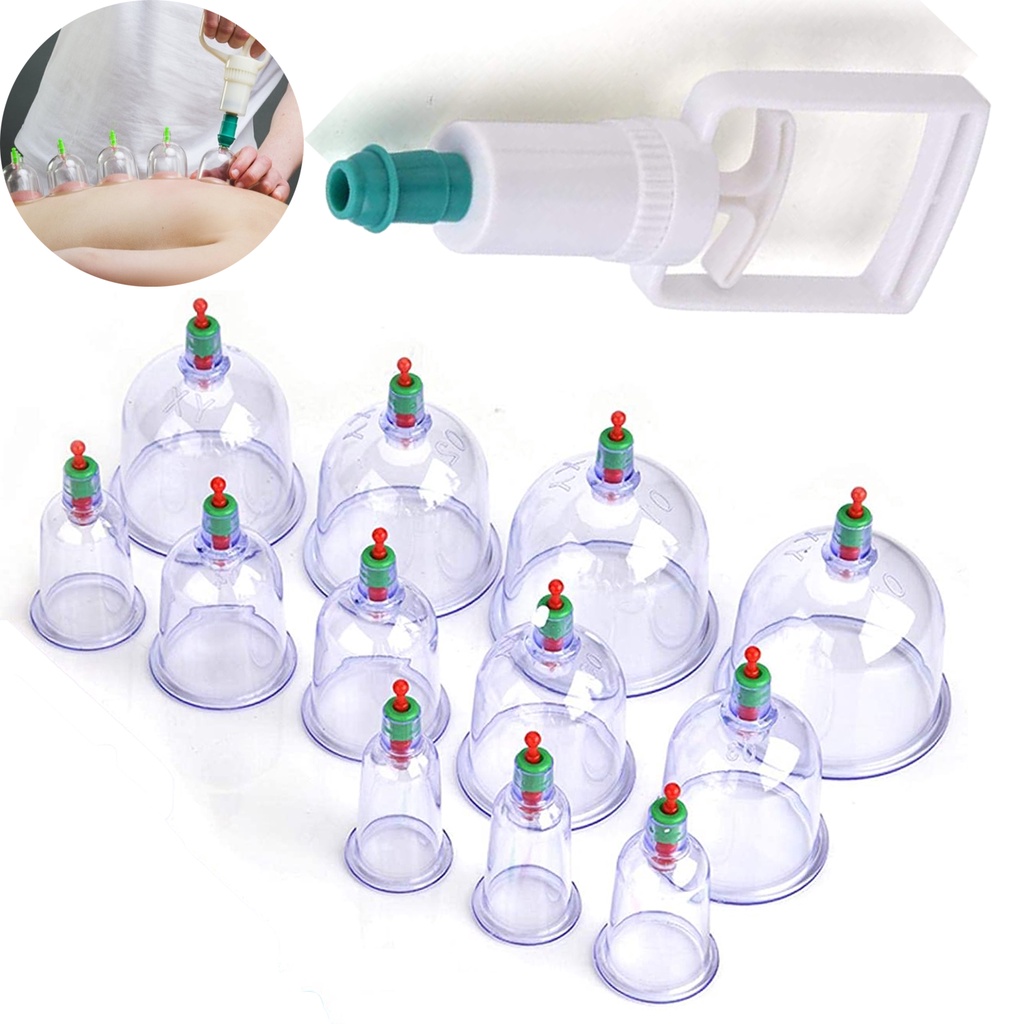 Kit 12 Ventosas Plásticas com Bomba Manual para Massagem e Bem-Estar ...