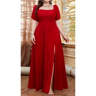 Vestido Longo Plus Size Com Fenda E Manga Curta ps 78