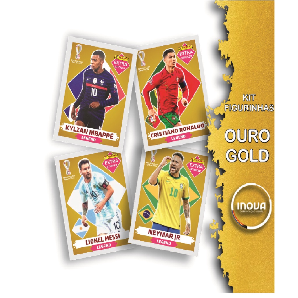 Kit 4 Figurinhas Lendárias Legend Ouro Copa Lionel Messi, Neymar Jr,  Cristiano Ronaldo, Mbape