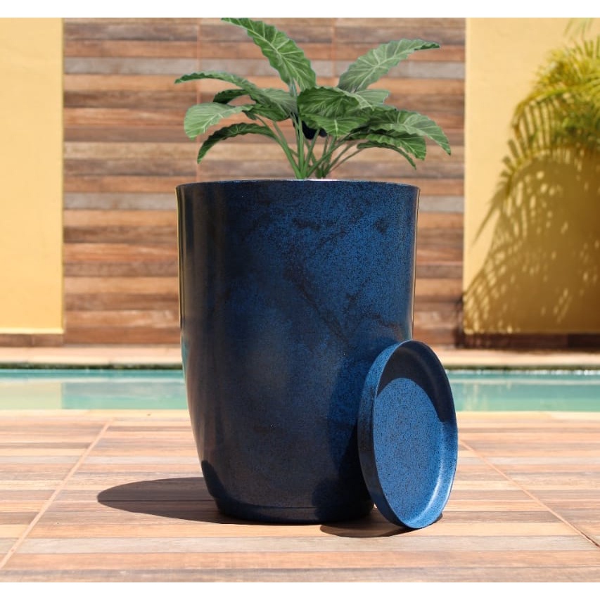 Vaso para Planta Coluna Lisa Marmorizada Moderna N2 com Prato