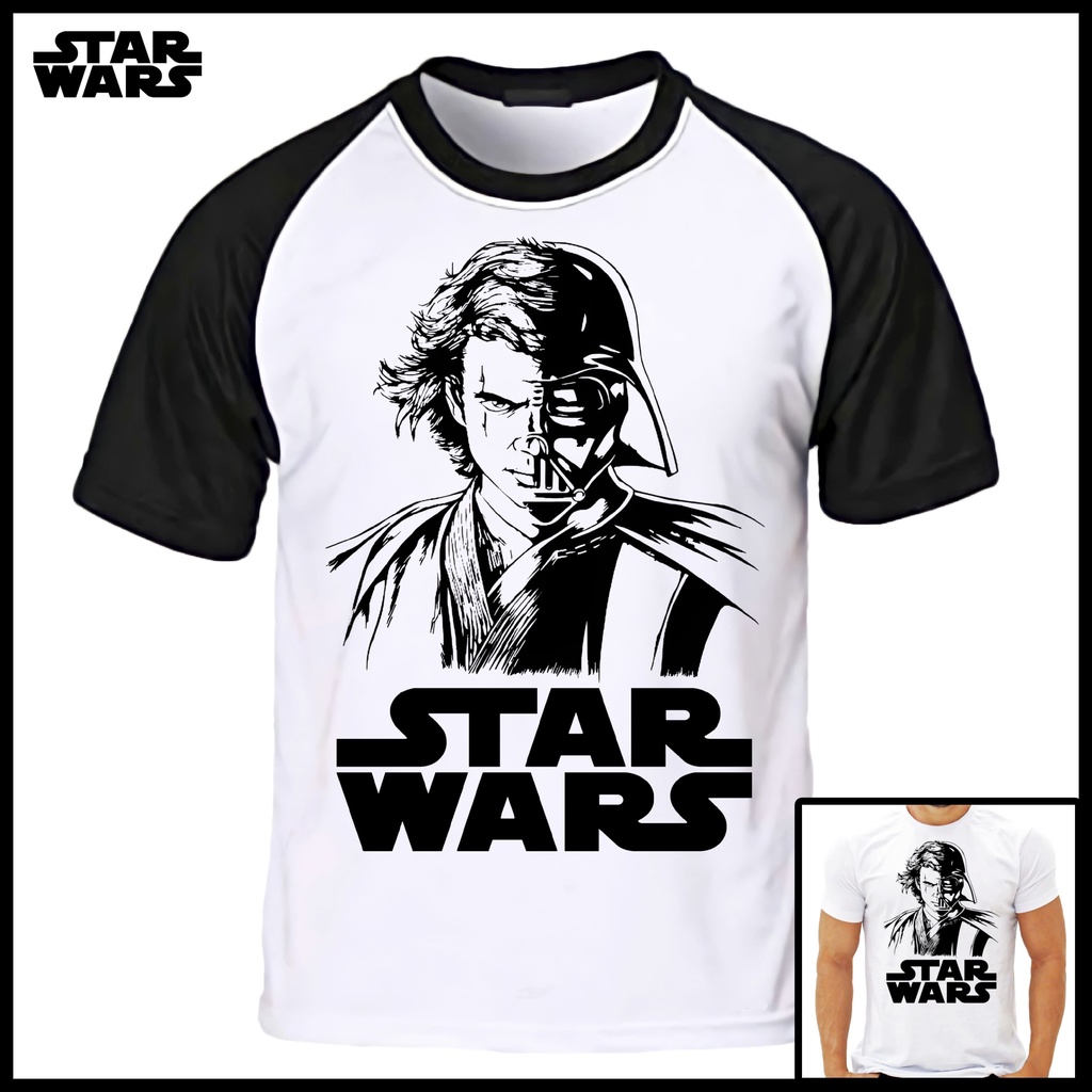 Camiseta Star Wars Anakin Skywalker e Darth Vader Branca Blusa Raglan Shopee Brasil